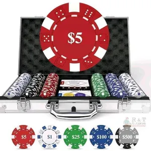 HEITOK 500pc Poker Chip Set 11.5g Iron Core Denominations Texas Holdem 2-10 players, numbered values $1/$5/$25/$100/$500, aluminum case, cards, dice, 