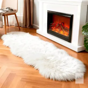 New linmopm Faux Fur Sheepskin Rug, White, 2x6 ft Runner Shag Fluffy Fuzzy, High-Density Cushion, For Bedroom Bedside Living Room, Plush Carpet
