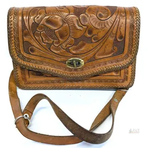 Vintage Paredes Mexico Tooled Leather Purse 10" × 2.5" × 6.5"