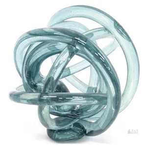 Vintage Aqua Glass Infinity Knot Sculpture, 6" No Chips or Cracks