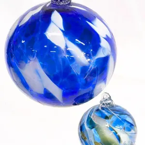2 Handblown Art Glass Gazing Ball / Witch Ball / Friendship Ball Ornaments, 2" - 3" " No Chips or Cracks
