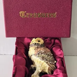 Enameled Owl Trinket Box