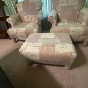 Pair Apholstered Chairs with Footstool and