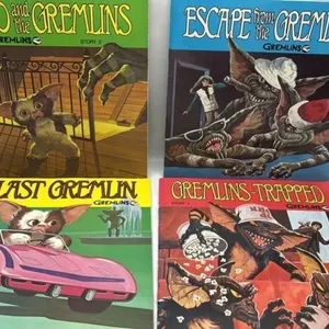 Vintage Gremlins 45 RPM vinyl record & book lot