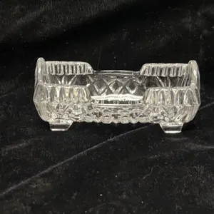 Pressed Glass Toothpick holder or Salt Cellar,knife rest with Diamond Cut Pattern, Rectangular, 4 In
