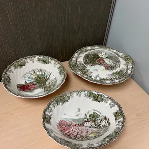 Johnson Bros The Friendly Village and The Olde Village 9-Inch Bowl, Set of Three, England, Hand Engr