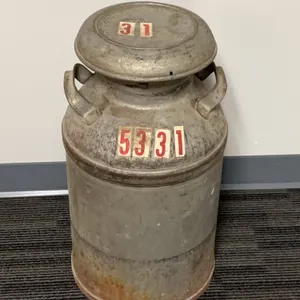 TDPCO Titusville PA Metal Milk Can with Handles and Stenciled Numbering, 24 Inches Tall circa Early