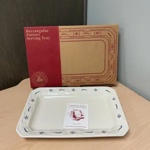 Longaberger Pottery Rectangular Blue Serving Tray With Original Box and Pamphlet, 9 x 13 Inches, Ove