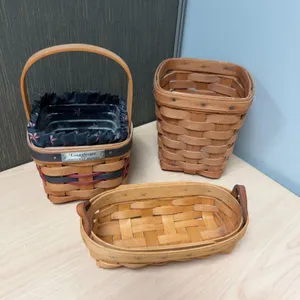 Longaberger Handwoven Basket Group With 1993 Inaugural and 1996 Editions, Orig. Liners, 3 Pc Set, US