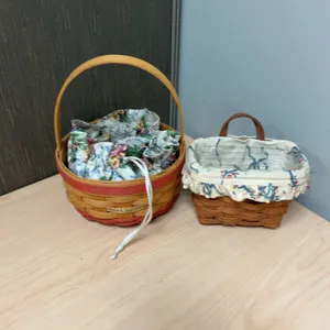 Longaberger Handwoven Basket Pair: 1998 Mother’s Day Basket with Liner and 1992 Small Basket with Li