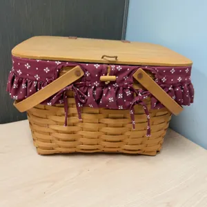 Longaberger Large Handwoven Basket With Lid, Ruffled Liner, and Removable Riser USA Made Dresden