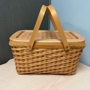 Longaberger Handwoven Basket With Lid, 2000, Personalized, Dresden, Ohio USA Marked Woodcrafts