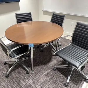 Table & 4 Leather/ Chrome adjustable Chairs, Freeway brand, like new