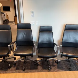 4 Leather & Chrome Adjustable Boardroom Chairs, like new