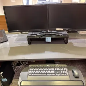 2 LG monitors, double monitor stand, Kensington monitor platform, keyboard, and wireless mouse ￼