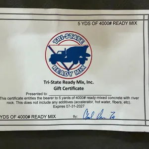 Tri-State Ready Mix, Inc. Gift Certificate