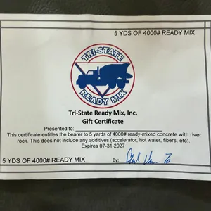 Tri-State Ready Mix, Inc. Gift Certificate
