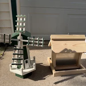 Handmade Wooden Windmill & Bird Feeder