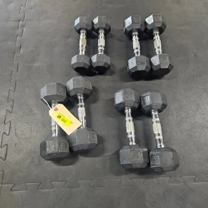 Rubber Coated Dumbbells: 2 - 5 lb., 2 - 8 lb., 2 - 10 lb., 2 - 12 lb.