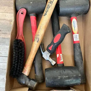 (3) Rubber Mallets, (2) Hammers, and Brush
