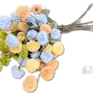 New 12pc Inqcmy Multicolor Artificial Ball Chrysanthemums Silk Wedding Flowers with Stems-Indoor and Outdoor Decor | Light Orange, Light Deep Green, L