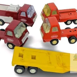 4 Vintage Pressed Steel Tonka Truck Cabs & Plastic Flatbed Trailer, Up To 6.7" Long
