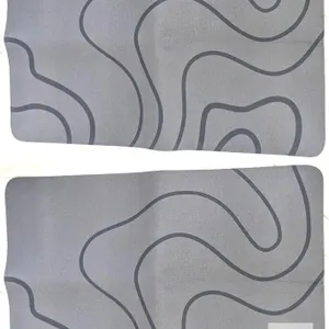 Gray Contour Line Desk Mat, Large 35.4"x15.7", Anti-Slip Rubber Base, Set of 2, Smooth Surface