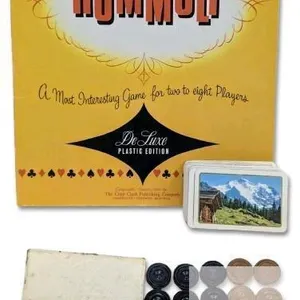 Vintage 1940 Copp Clark Canada RUMMOLI : Deluxe Plastic Edition & St George Series Fine Quality DRAUGHTS Pieces (Complete, Damaged Box)
