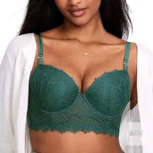 New Size 38E Women's DOBREVA Women's Lace Bralette Corset Bra Longline Bustier Padded Full Coverage Underwire Top : Midnight Emerald