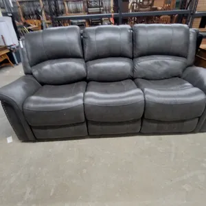 Charcoal Faux Leather Three-Seater power Reclining Sofa with Nailhead Trim 92”