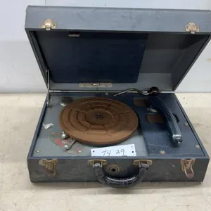 Waters Conley Melodie Portable Wind-Up Phonograph, Crank, and Assorted 78 RPM Records