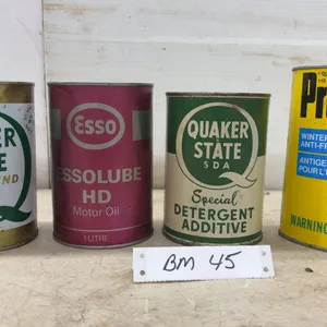 Vintage Oil and Antifreeze Cans: Quaker State Super Blend 10W-30, Essolube HD, Quaker State SDA