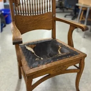 Antique Pressback Captain’s Chair. Leather Seat