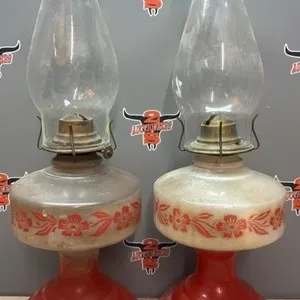 Pair of Vintage Painted Oil Lamps.