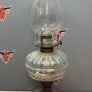 Antique Oil Lamp w/Tin Base.