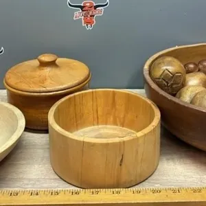 Carved Wooden Bowls & Fruit.