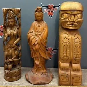 3 Cultural Wood Carvings. 10”H.
