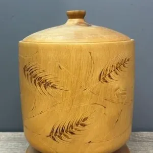Carved Wooden Container. 6”H.