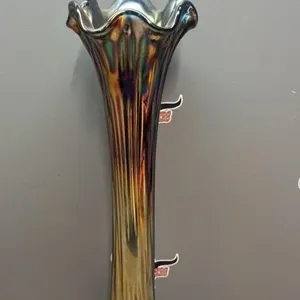 Unmarked Indigo Carnival Glass Vase. 15”H.