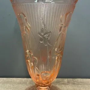 Iris & Herringbone Pink Glass Vase. 9”H.