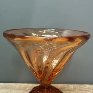 Unmarked Pink Glass Dish. 6”H.