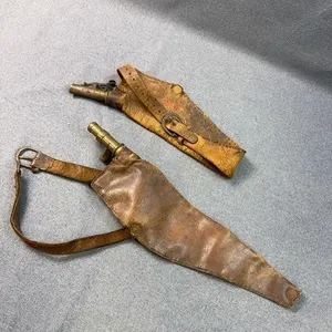 Pair of Antique Leather Shot Pouches with Chargers