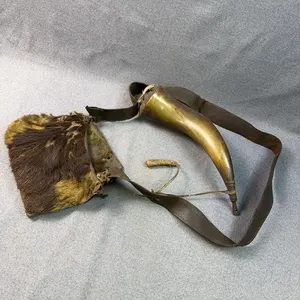 Antique Powder Horn and Fur Pouch Set