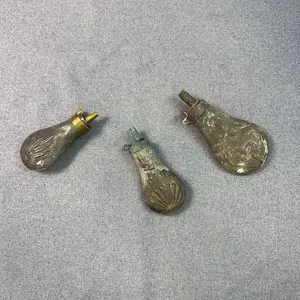 Trio of Antique Metal Pistol Powder Flasks