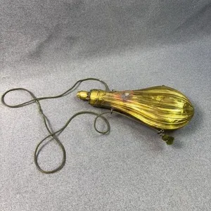 Antique Brass Fluted Black Powder Flask with Cord