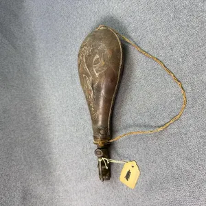 Antique Civil War Leather/Brass Powder Flask