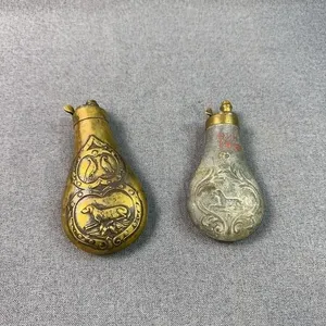 Antique Embossed Hunting Powder Flasks Brass/Zinc