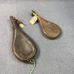 Antique Leather Powder Flask & Shot Pouch