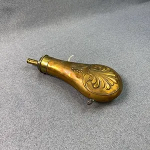 Antique Embossed Brass Black Powder Flask
