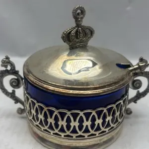 Antique Silverplate & cobalt blue glass spoon dish